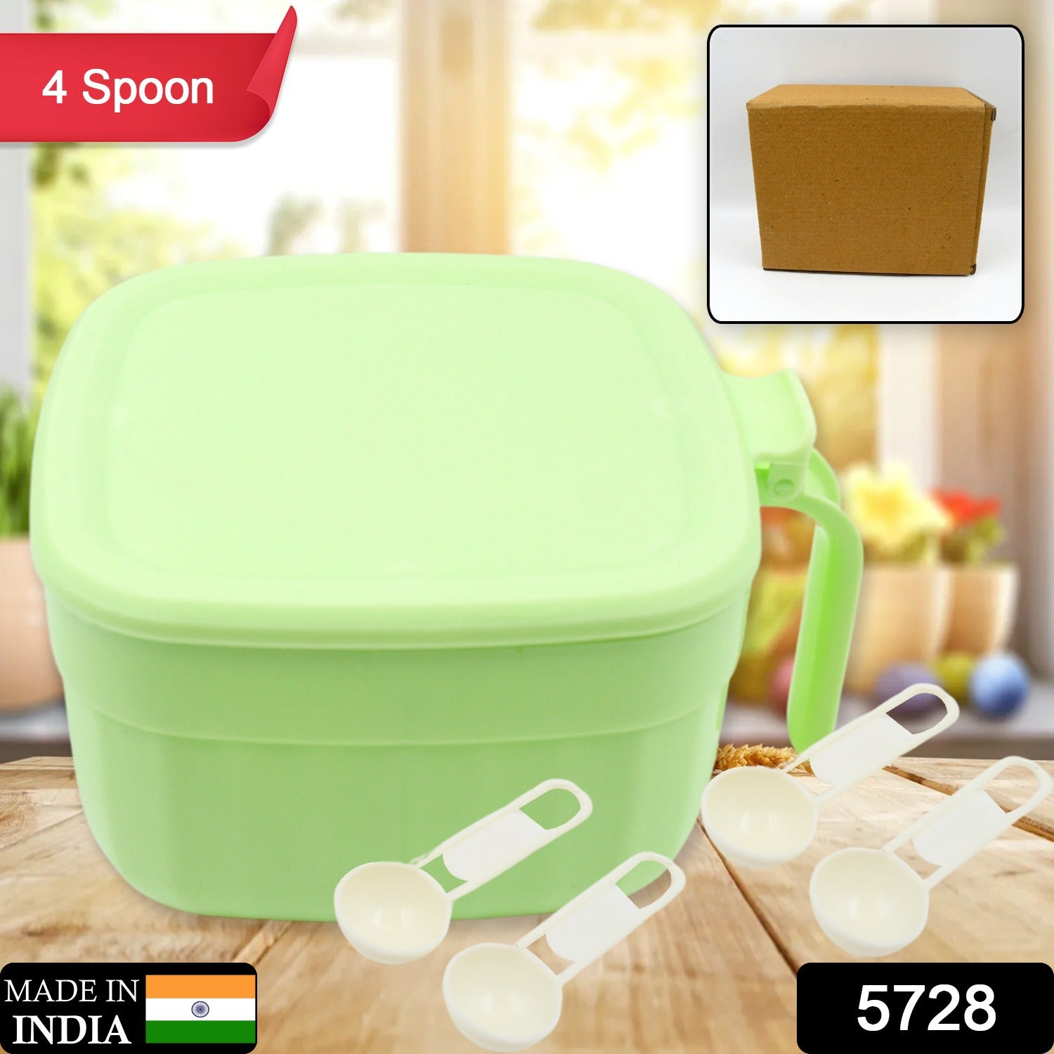 5728 Multipurpose Dry fruit Set, Chocolate, Snacks Storage Box, Masala Box for Home and Kitchen Airtight Dry Fruit Plastic Storage Container Tray Set With Lid & 4 Compartment, 4 Spoon Container for Sweets, Chips, Cookies | (1 Pc) 5728 Multipurpose Dry fruit Set, Chocolate, Snacks Storage Box, Masala Box for Home and Kitchen Airtight Dry Fruit Plastic Storage Container Tray Set With Lid & 4 Compartment, 4 Spoon Container for Sweets, Chips, Cookies | (1 Pc)